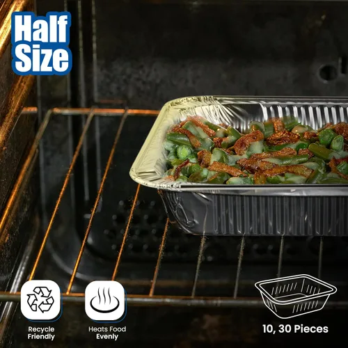 Miniatura 8 de Sartenes de aluminio desechables de tamaño medio (paquete de 30) 9 x 13 para preparar, asar, alimentos, almacenamiento, calefacción, cocina