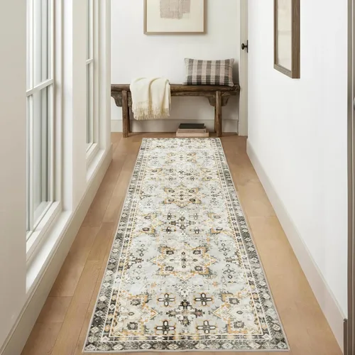 Miniatura 14 de Asrug Alfombra de pasillo de 2 x 7, lavable para pasillos, antideslizante, cocina, baño, lavandería, alfombra de pasillo vintage, alfombra suave