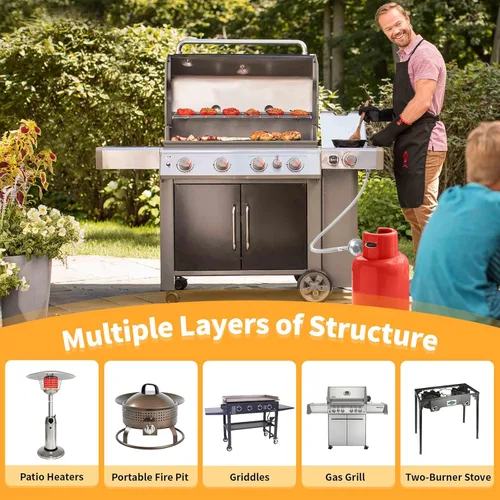 Miniatura 6 de GasSaf Regulador de Propano de 6 Pies y Manguera Regulador Universal de Parrilla de Repuesto con Manguera Trenzada de Acero Inoxidable para Parrilla