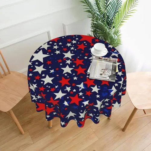 Miniatura 3 de Mantel redondo de 60 pulgadas, mantel de estrellas rojas y blancas (apto para mesa de 20 a 47 pulgadas) para cenas, reuniones familiares, decoración
