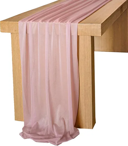 Miniatura 13 de Lookein Camino de mesa de gasa azul polvoriento de 10 pies, mantel transparente para boda, 29 x 120 pulgadas, decoración rústica de boda, camino