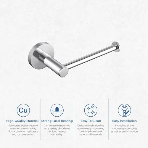 Miniatura 6 de Kibi Portarrollos circulares de papel higiénico – Moderno soporte de papel higiénico montado en la pared, construcción de latón resistente, cromado