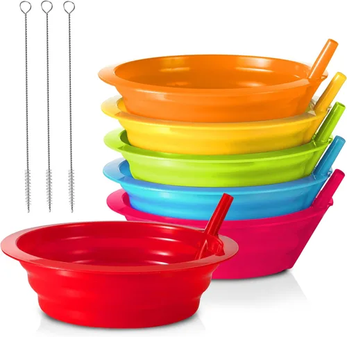 PLASKIDY Cuencos de cereales para niños con pajitas – Juego de 6 cuencos de plástico con pajita para niños, sin BPA, aptos para lavavajillas y