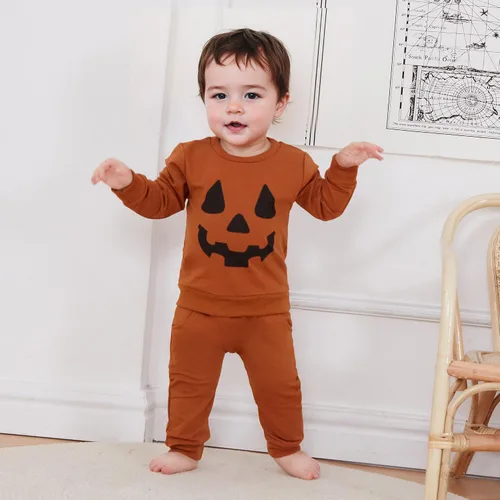 Miniatura 3 de Conjunto de camisa larga y divertida de calabaza para bebé niño, ropa de otoño para niños pequeños, 6, 12, 18, 24 meses, 2T