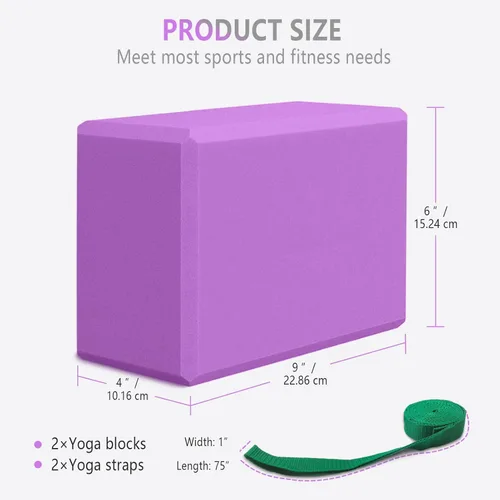 Miniatura 2 de Paquete de 2 bloques de yoga de 9 x 6 x 4 pulgadas con bloques de espuma de yoga duraderos, alta densidad y superficie antideslizante para yoga