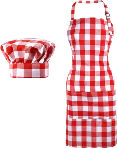Miniatura 8 de SATINIOR Disfraz de chef de 2 piezas para mujeres y hombres, juego de delantal para adultos, delantal de panadero, sombrero para cocinar y cosplay