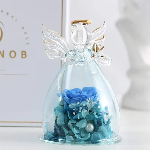 Miniatura 6 de ANLUNOB - Flores preservadas, regalos de cumpleaños y Navidad para mujeres, ángeles con bonitas rosas azules para regalos de boda y Acción de Gracias