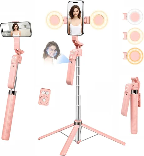 Miniatura 8 de Trípode para selfie stick de seguimiento automático con luz de llenado, rotación de 360 grados y control de gestos, trípode para selfie stick