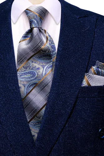 Miniatura 52 de Dubulle Corbata tejida de cachemira para hombre y gemelos de pañuelo para hombre, conjunto de gemelos para boda formal y negocios