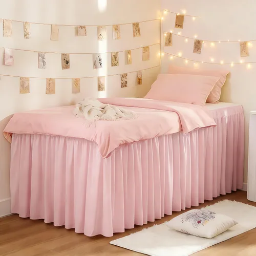 Miniatura 27 de Vocander Falda de Cama Rosa Tamaño Individual con Caída de 14 Pulgadas, Falda de Cama Elástica con Volantes Antipolvo, Fácil de Colocar, Faldas