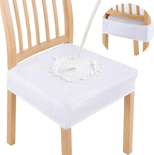 Miniatura 20 de Smiry Juego de 4 fundas de asiento impermeables para sillas de comedor, tela jacquard elástica, extraíble y lavable, fundas protectoras de asiento