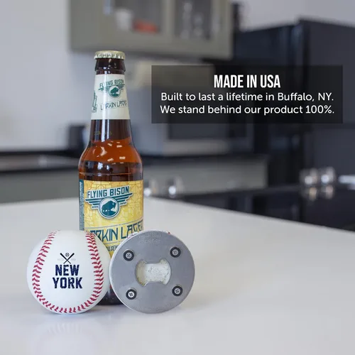 Miniatura 7 de Abrebotellas magnético de cuero de béisbol y captador de tapas de New York Y, accesorio genial para adolescentes y hombres Nueva York Y