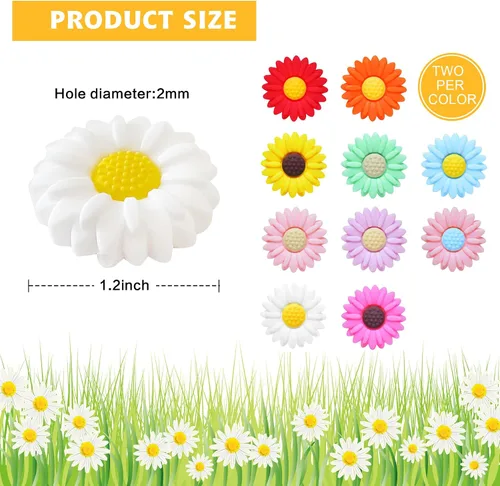 Miniatura 2 de 20 cuentas focales de silicona de margaritas coloridas, 1.181 in, flores sueltas, accesorios para manualidades, llaveros, pulseras, collares