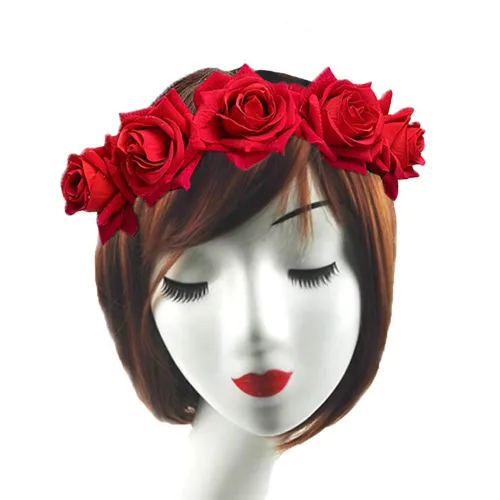Miniatura 5 de WLBON Diadema de rosas de Halloween, corona de hojas de flores, bandas para el cabello, diadema de hojas florales, diadema para mujer, Navidad