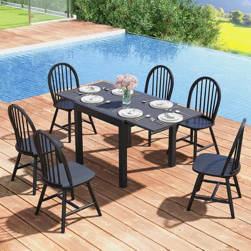 Miniatura 4 de Juego de 2 sillas de comedor de roble de 18 pulgadas, sillas Windsor de madera con respaldo de husillo para isla de cocina de campo
