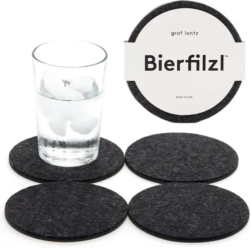 Miniatura 31 de Graf Lantz - Juego de 4 posavasos redondos de lana de merino Bierfilzl - Negro (círculos de 10 cm) - Absorbe el 30% del peso - Lana alemana