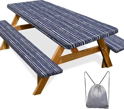 Miniatura 43 de Funda de mesa de picnic con fundas para bancos Esenciales de camping Mantel de picnic impermeable y a prueba de viento con bolsa de cordón, funda