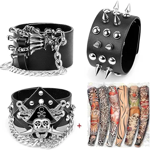 Miniatura 8 de YARIEW 3 piezas de pulsera con tachuelas con remaches, punk, pulsera de cuero, para motociclista, rockero de los años 80, disfraces para hombres