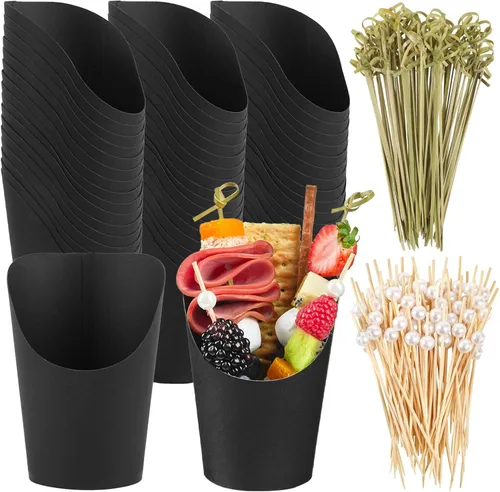 Miniatura 11 de Ocmoiy Vasos de charcutería con palillos y bolsas, vasos desechables marrones de papel kraft de 14 oz para aperitivos, vasos individuales