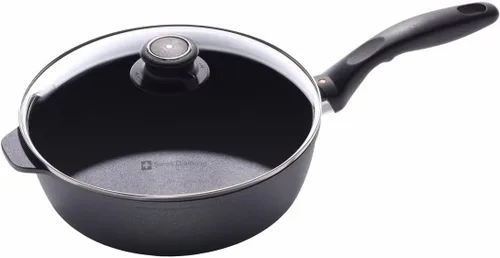 Swiss Diamond Sartén antiadherente con tapa, sartén profunda de aluminio recubierto de diamante con tapa, apta para lavavajillas y horno hasta 500