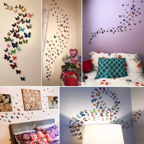 Miniatura 4 de 43 calcomanías de pared de mariposas 3D para decoración de murales, calcomanías removibles para la decoración del dormitorio en el hogar