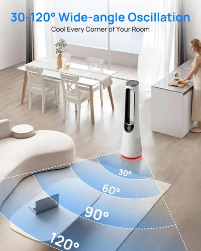 Miniatura 4 de Uthfy 38 Inch Bladeless Tower Fan, 120° Oscillation Quiet Standing Fans, 20 Speeds & 4 Modes, Ambient Light, Remote Control, 12H Timer, Ideal for