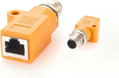 Miniatura 7 de Elecbee Adaptador de mamparo M12 a RJ45 impermeable M12 A Código 8 Pin hembra a RJ45 Jack de ángulo recto naranja