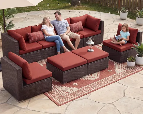 Miniatura 138 de NICESOUL Juego de muebles de patio para exteriores de 7 piezas con mesa para hoguera, gas natural y propano convertible, respaldo alto de 29.3
