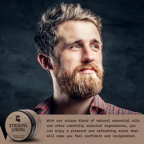 Miniatura 4 de Striking Viking Suavizante de barba de sándalo para hombres, fórmula de crema no grasa con ingredientes naturales para barbas hidratadas