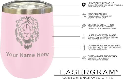 Miniatura 5 de LaserGram Vaso de vino de acero inoxidable de doble pared, bandera de Carolina del Sur, grabado personalizado incluido (rosa)