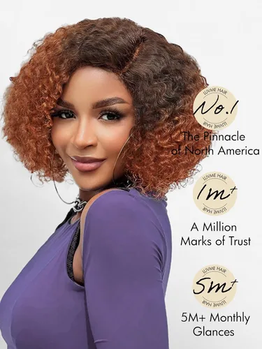Miniatura 5 de LUVME HAIR Peluca de cabello humano rizado marrón brillante de 10 pulgadas, predepilada, indetectable HD real HD, peluca de encaje precortada