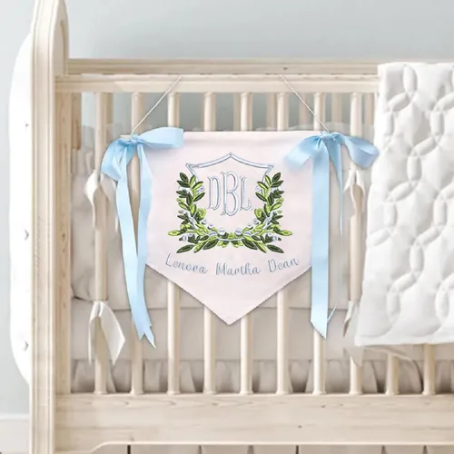 Miniatura 6 de Letrero personalizado de bienvenida para bebé, bandera bordada con nombre, letrero para puerta de hospital de bebé, con lazos, decoración de baby