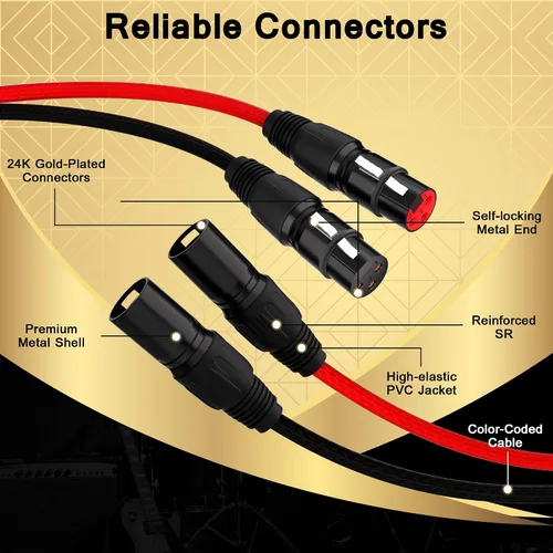 Miniatura 3 de Cables XLR Snake de 2 canales de 4 pies, cable de micrófono XLR de 2 colores macho a hembra con código de color, para grabación, estudios, en vivo