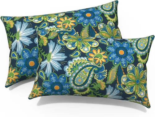 Miniatura 126 de Juego de 2 almohadas para exteriores de 16 x 16 pulgadas, repelentes al agua con interiores, para muebles de patio, hogar, jardín, geometría bohemia