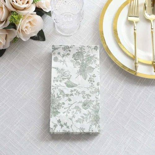 Efavormart - Paquete de 20 servilletas de papel floral blanco y verde salvia con una fibra suave de 2 capas altamente absorbente para bodas