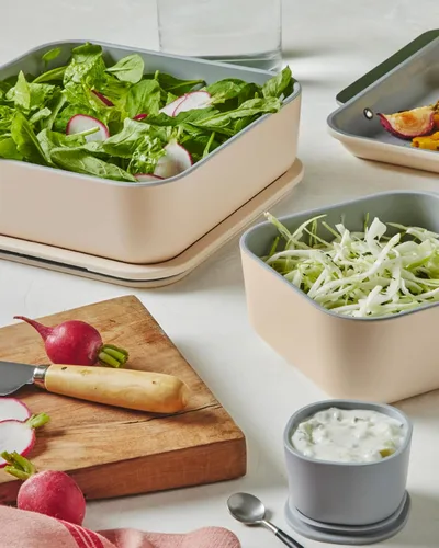 Miniatura 7 de Caraway - Juego de 3 recipientes de vidrio, almacenamiento de alimentos, 10/6.6 /4.4 tazas, revestimiento de cerámica, no tóxico, antiadherente