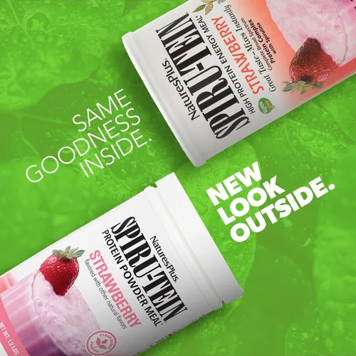 Miniatura 2 de NaturesPlus SPIRU-TEIN, Fresa, 1.2 libras, batido de proteínas a base de plantas, sin OMG, vegetariano, sin gluten, 16 porciones