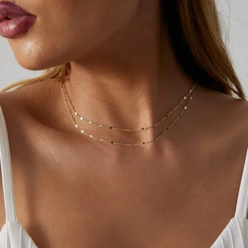Miniatura 2 de Sewyer Gargantilla chapada en oro de 14 quilates para mujer, delicada, cadena de monedas, gargantilla de iluminación simple, collares de espina