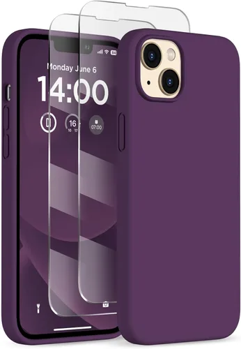 Miniatura 17 de Funda de silicona diseñada para iPhone 14 Plus, con 2 protectores de pantalla, funda protectora de cuerpo completo a prueba de golpes, funda delgada