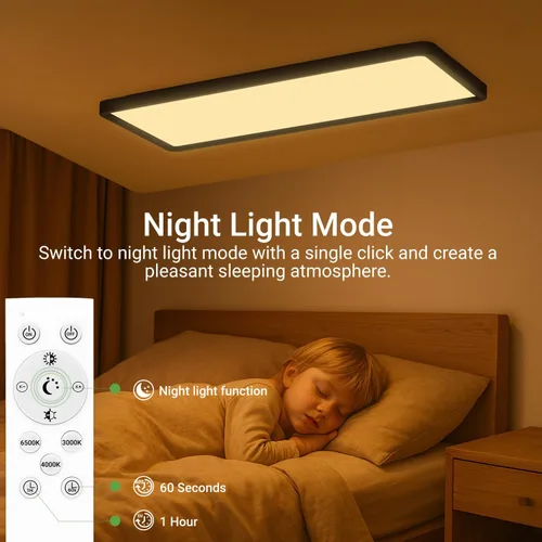 Miniatura 4 de zemty Luz LED de panel plano con control remoto de 22.8 x 7.8 pulgadas, 32 W, 3500 lúmenes, temperatura de color 3000 K-6500 K, lámpara de techo