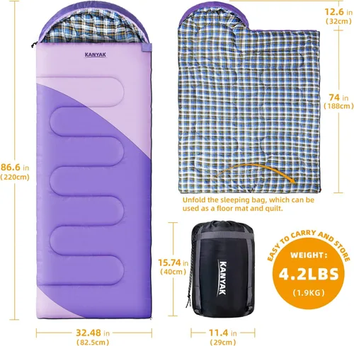 Miniatura 2 de Saco de dormir de campamento, sacos de dormir de 32 ℉ para adultos, niños, adolescentes, clima frío, cálido saco de dormir de invierno para 3-4