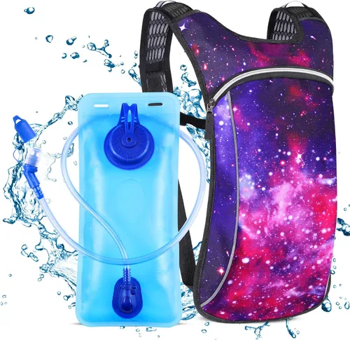 Miniatura 10 de Rave Hydration Pack, Hydration Backpack with 2L Hydration Bladder, Festival Essential Water Backpack for Hiking, Running, Cycling, and Music Púrpura