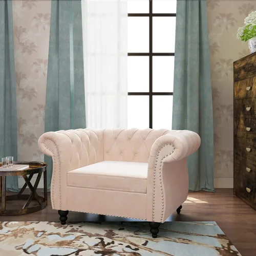 Miniatura 3 de RARZOE Chesterfield - Sillas contemporáneas de terciopelo Chesterfield, silla de club de terciopelo, silla Chesterfield con brazos enrollados