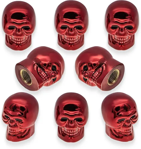 Miniatura 62 de 4 tapones de válvula de neumático estilo calavera, con anillo de goma O, cubiertas universales de vástago de válvula de neumático de núcleo de cobre