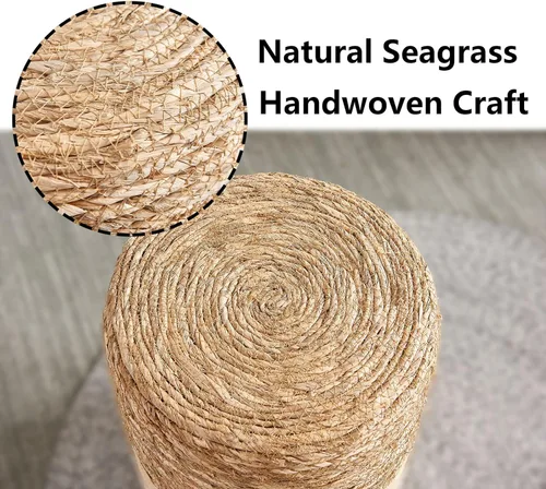 Miniatura 6 de Wimarsbon Taburete Natural de Sereno Marino, Otomana Redonda Tejida a Mano, para Sala de Estar, Asiento para Exterior (Natural y Azul)