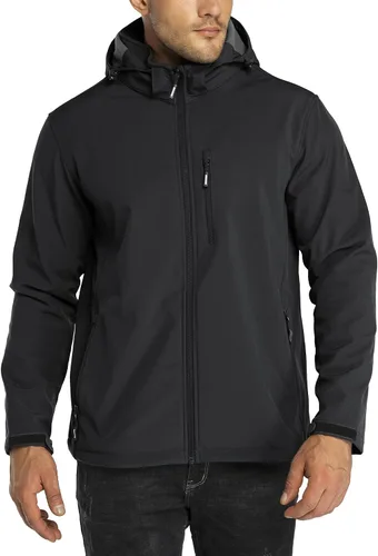 Outdoor Ventures - Chaqueta ligera de Softshell para hombre con forro polar, con capucha, resistente al agua, para senderismo, rompevientos de
