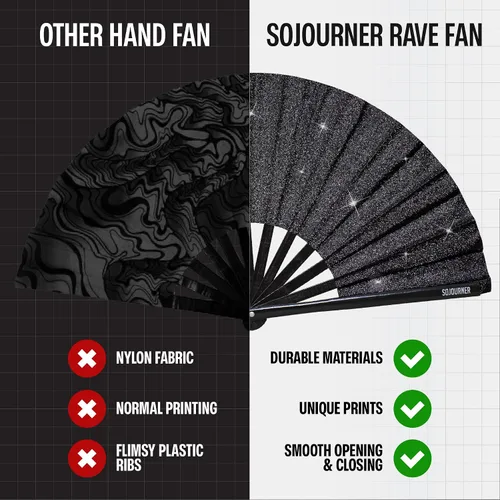 Miniatura 47 de SoJourner Bags Rave Fan – Ventilador plegable grande – Ventilador de mano Clack para raves, Halloween, Burlesque, trajes de arcoíris para mujeres