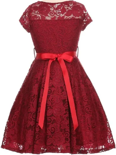 Miniatura 9 de Little Girl - Vestido de niña con manga de encaje y cinturón de piedras
