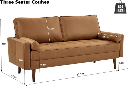 Miniatura 2 de HIFIT - Sofá de 68" de piel sintética, sofá de estilo moderno de mediados de siglo con asiento profundo tipo tufted, 2 almohadas y estructura