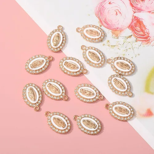 Miniatura 5 de 60 piezas Medallas Milagrosas de la Virgen María, Esmalte, Aleación, Pedrería, Nuestra Señora de Guadalupe, Conexión de Crucifijo para Hacer Joyería